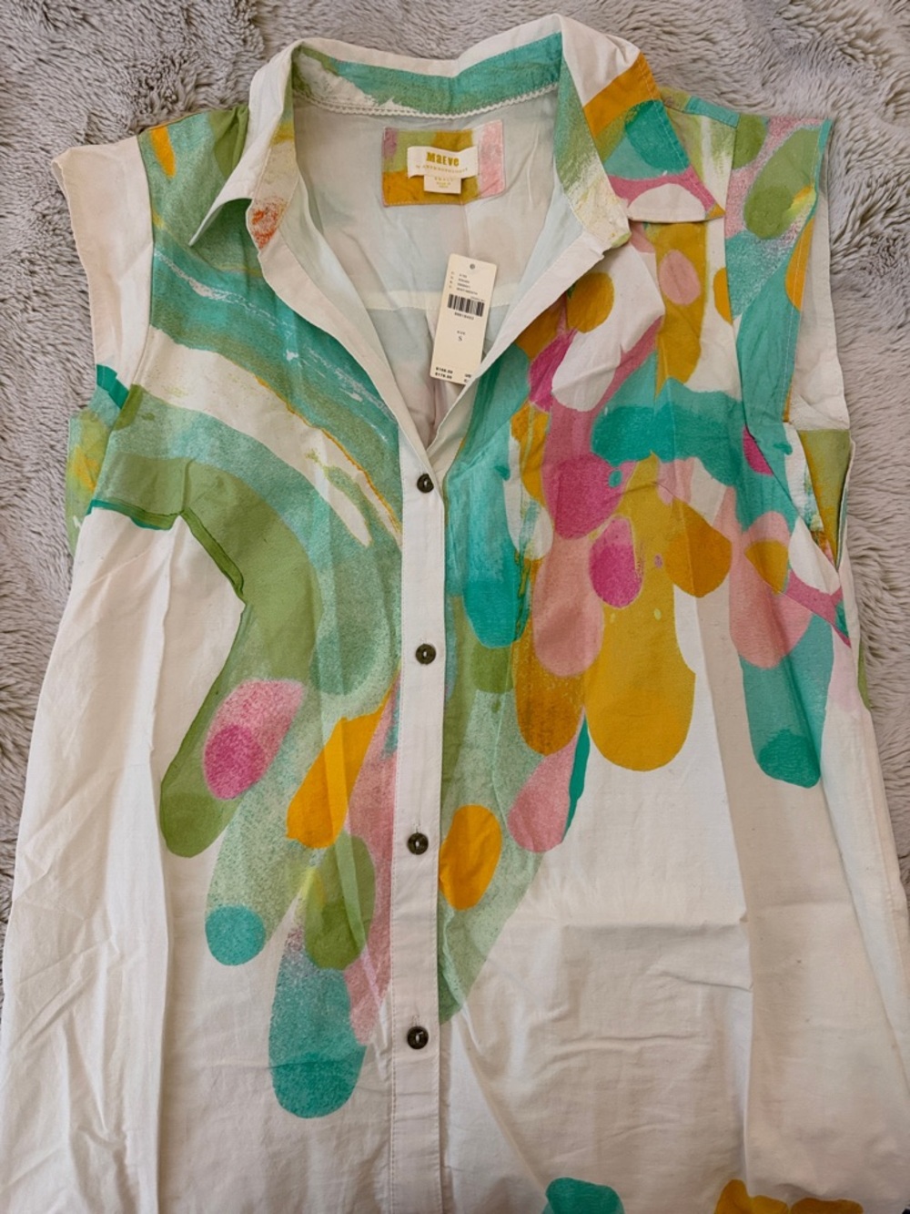 Maeve White Maxi Dress with Teal, Green, Pink & Mustard Print